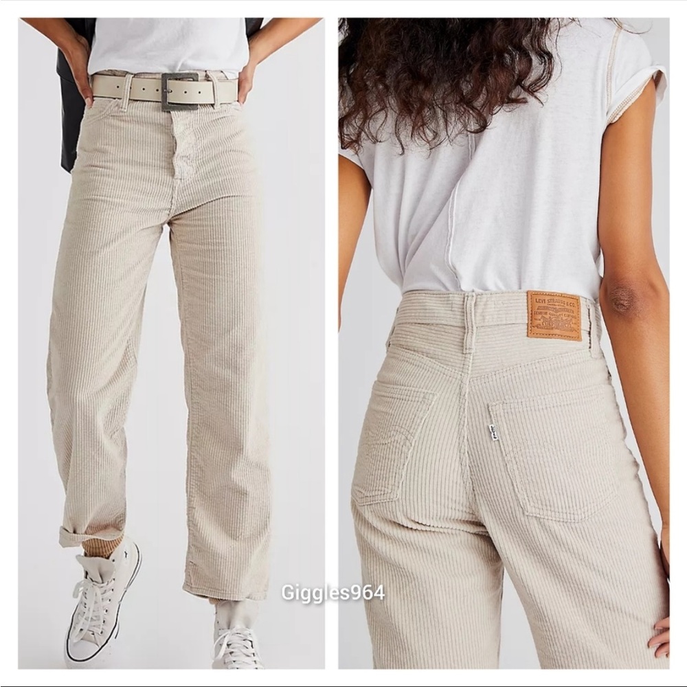 Levis Ribcage Straight Ivory Ankle Corduroy Pants size 23